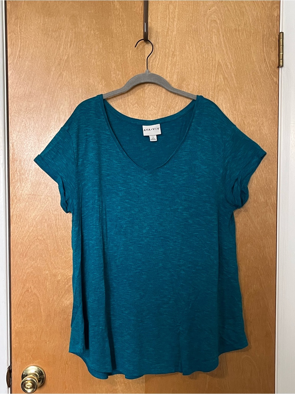 Ava & Viv Size X Teal V-Neck Short-Sleeve Women's Plus-Size Top